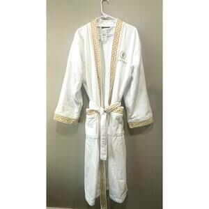 NWT Caesars Palace Vintage Terry Cloth Thick Robe Pockets Greek Key Trim OSFA